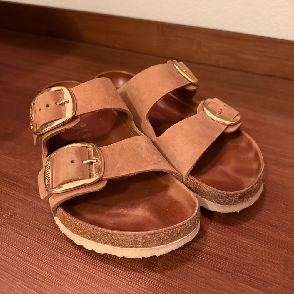 Birkenstock Tan Sandals with Gold Buckles